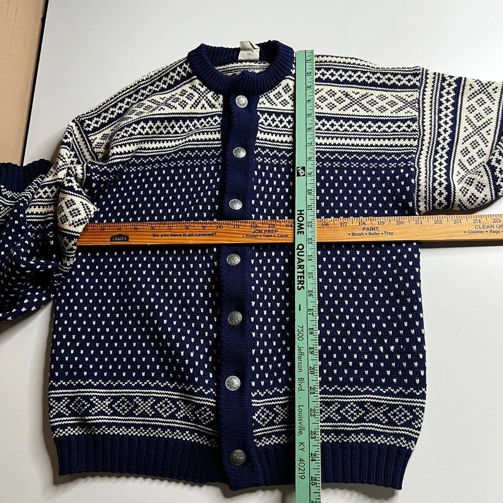 Vintage Sporty Olay Kvalitet Norwegian Wool Cardigan Navy‎ Blue Nordic Size 50